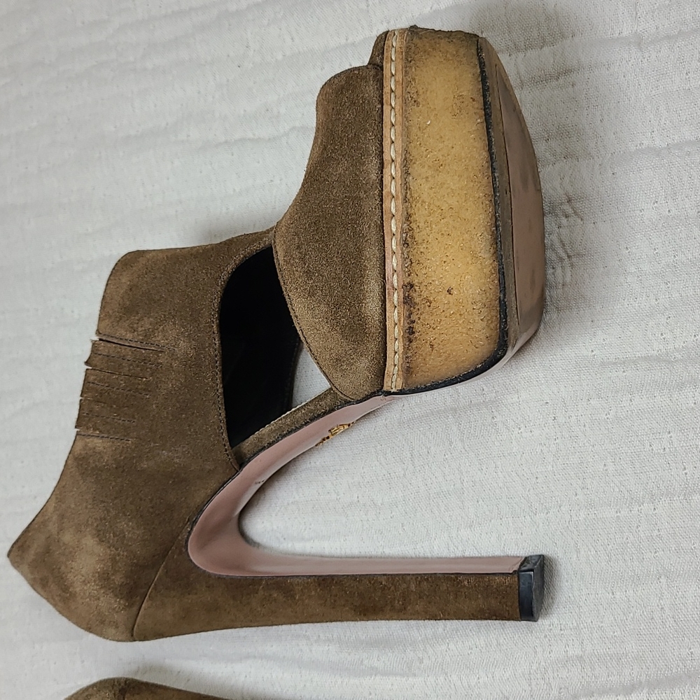 Prada Sigaro Suede Peep Toe Platform Heels - Picture 6 of 16
